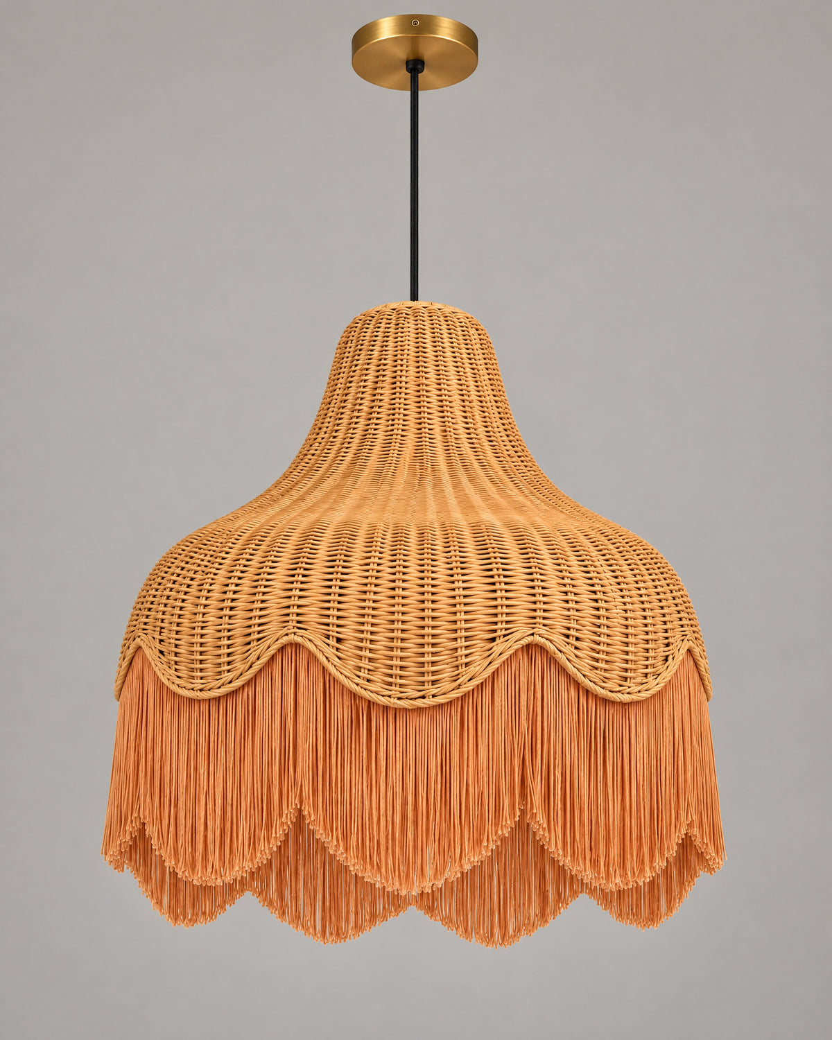 LA LUZ Scalloped Rattan Fringe Pendant — Soft Apricot Studio