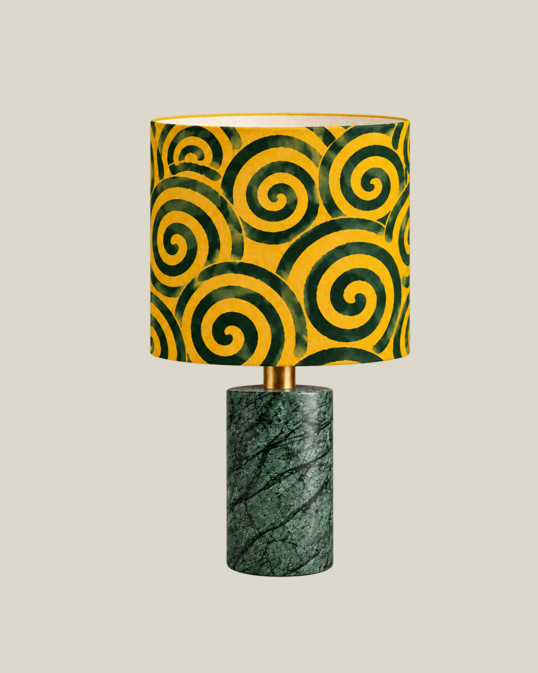 LINEN Side Lamp — Verde Marble, Spiral Rhythm, 55 cm overall height