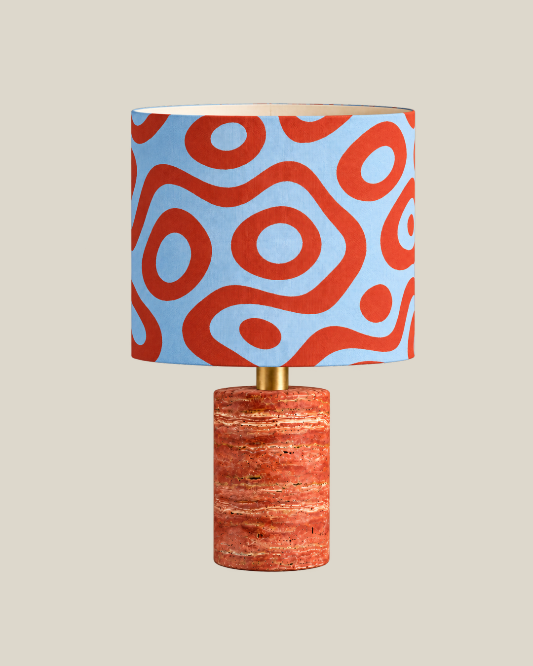 LINEN Side Lamp — Red Travertine, Organic Flow, 55 cm overall height
