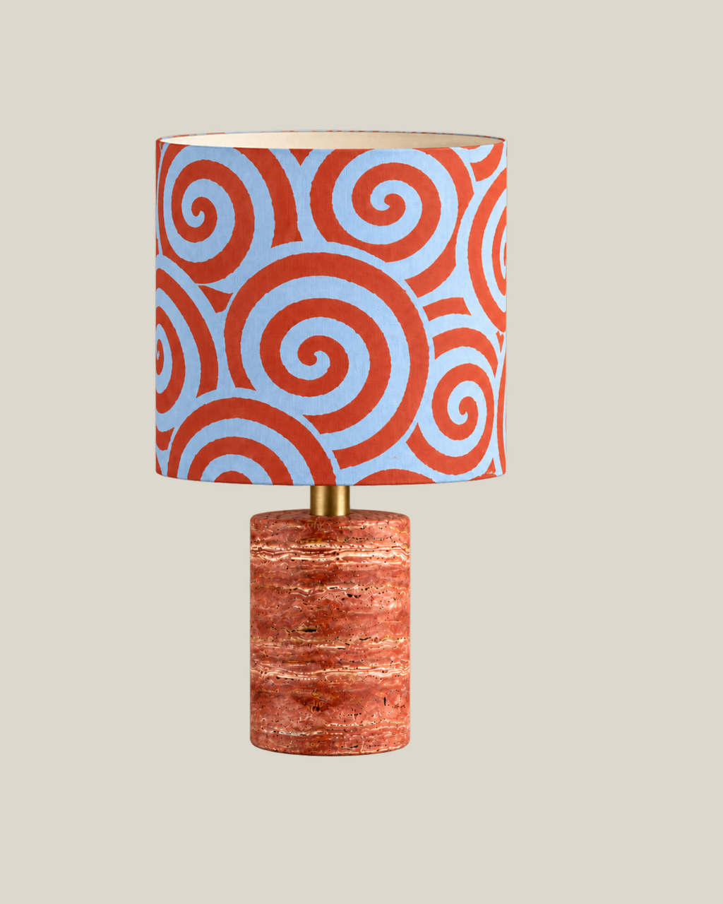 LINEN Side Lamp — Red Travertine, Spiral Rhythm, 55 cm overall height