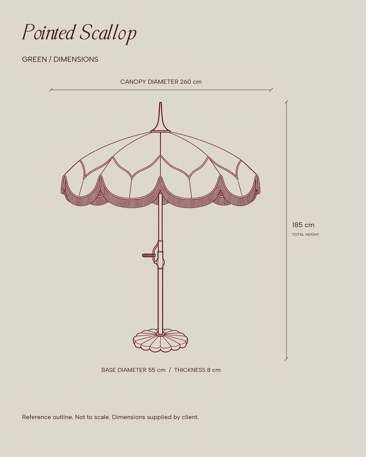 Pointed Scallop Umbrella — Shared Dimensioned Outline