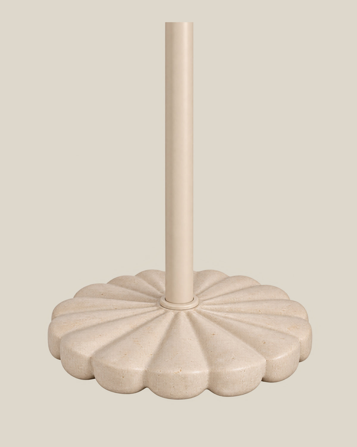Riviera scalloped beige travertine marble base and beige pole detail on bone