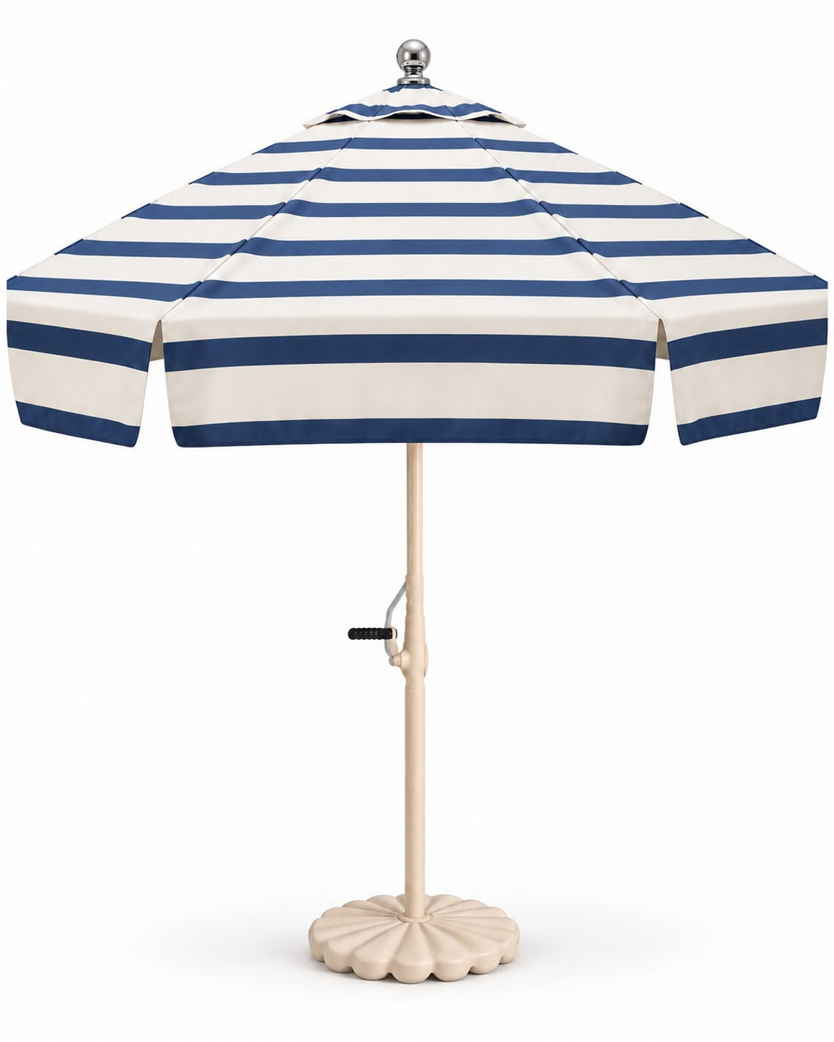 Supplied original photograph of Riviera umbrella with navy stripes across the entire canopy