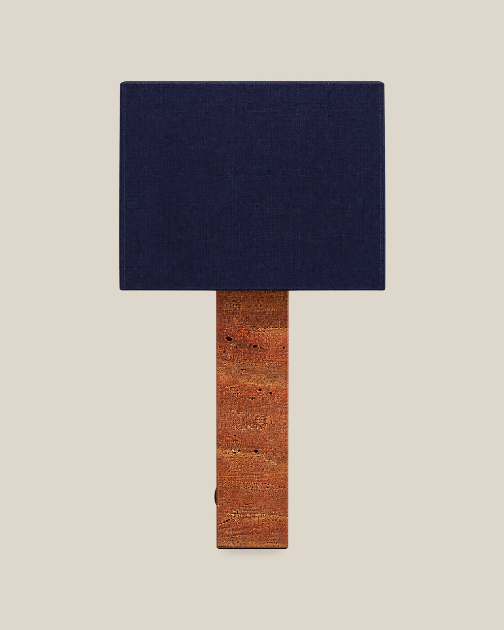 Roma Table Lamp, Large Square, Travertine Red + Dark Blue, front hero view on bone background.