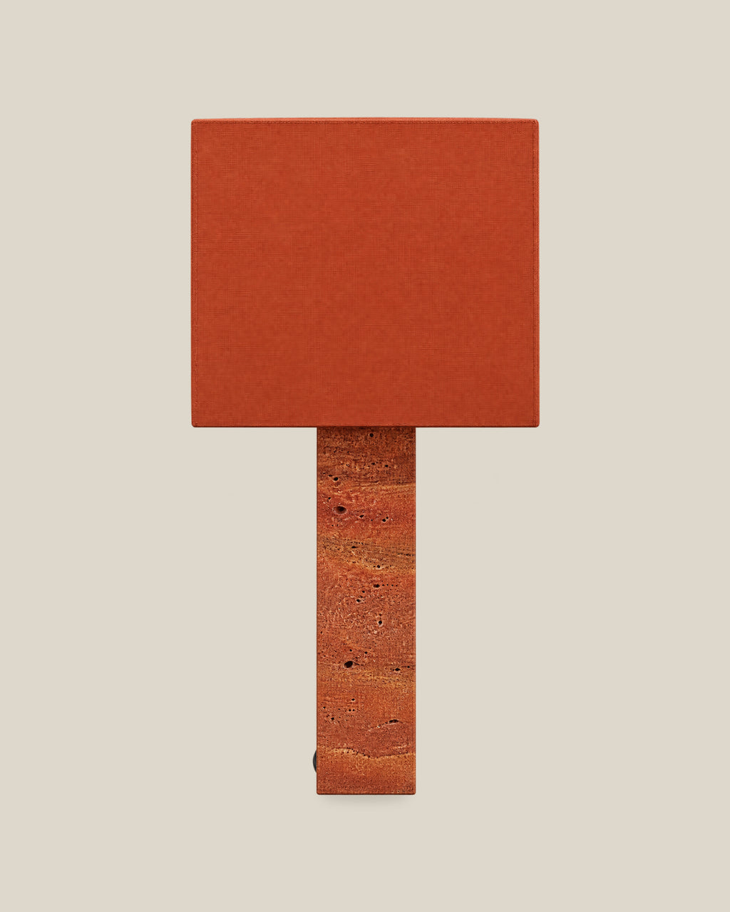 Roma Table Lamp, Large Square, Travertine Red + Terracotta, front hero view on bone background.