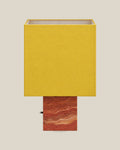 Roma Table Lamp, Small Square, Travertine Red + Yellow, front hero view on bone background.