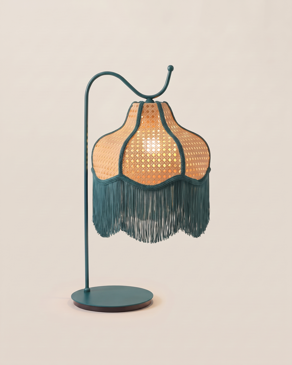 TASSEL Table Lamp - Large, 60 cm high, 30 cm shade diameter - Deep Teal, on a bone background