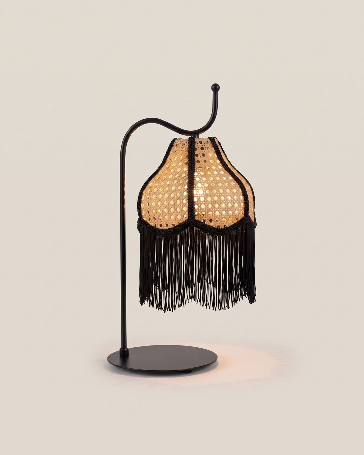 TASSEL Table Lamp - Small, 40 cm high, 20 cm shade diameter - Black, on a bone background