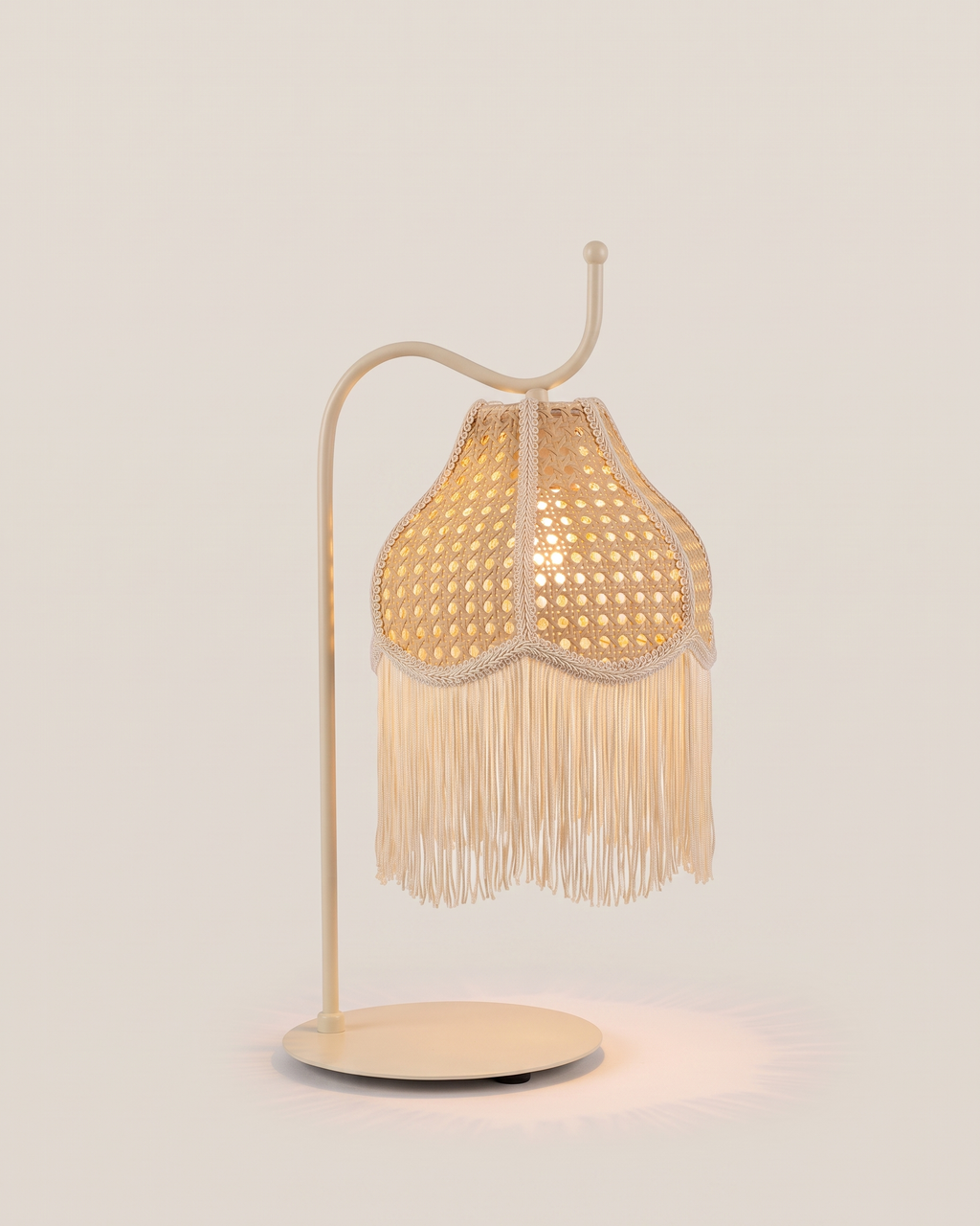 TASSEL Table Lamp - Small, 40 cm high, 20 cm shade diameter - Warm Ivory, on a bone background